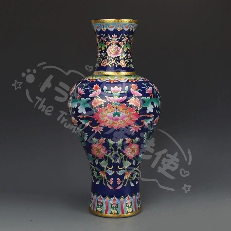 新年ギフト大清乾隆藍地琺瑯彩纏枝紋花瓶 景徳鎮 陶磁器 装飾品 現代