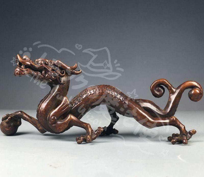 新年ギフト銅製 神獣 青龍 鎮宅 竜獣 霊獣 筆架 筆棚 書道具文房具工芸