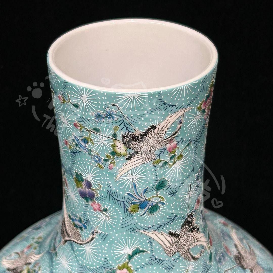 新年ギフト大清雍正夜光磁器百鶴舞う図天球瓶 収蔵品 美品 景徳鎮 現代