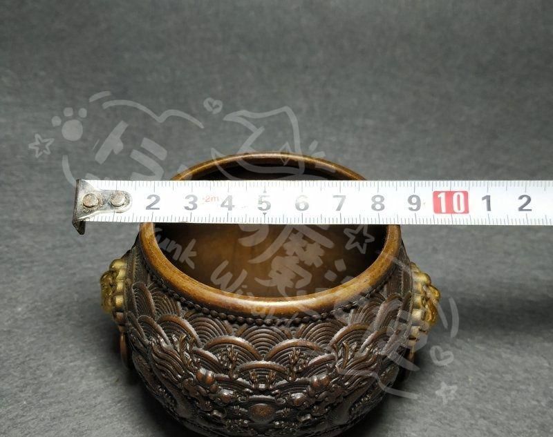 新年ギフト銅 細工 双龍戯珠銅壺 双獣頭香炉 筆洗 工芸品 置物