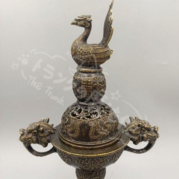 新年ギフト銅器 高脚双龍飛鳳薫香炉 客間茶室書斎華貴 大方得体薫香炉 装飾品 置物