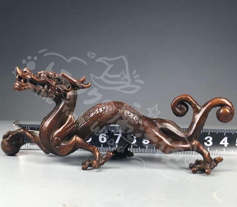 新年ギフト銅製 神獣 青龍 鎮宅 竜獣 霊獣 筆架 筆棚 書道具文房具工芸