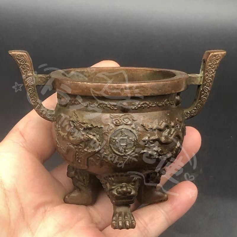 新年ギフト銅器 銅鼎 双龍香炉 三足炉 茶道具 香道具 工芸品 置物