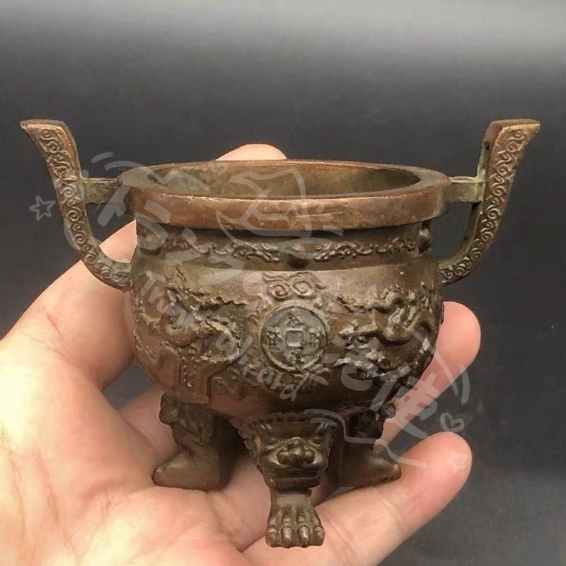 新年ギフト銅器 銅鼎 双龍香炉 三足炉 茶道具 香道具 工芸品 置物
