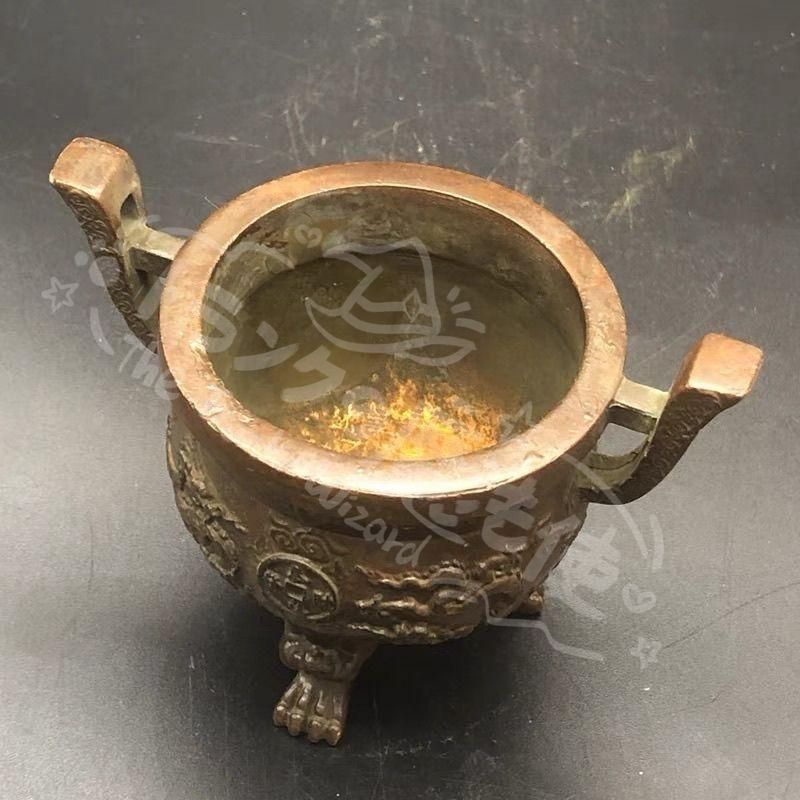 新年ギフト銅器 銅鼎 双龍香炉 三足炉 茶道具 香道具 工芸品 置物