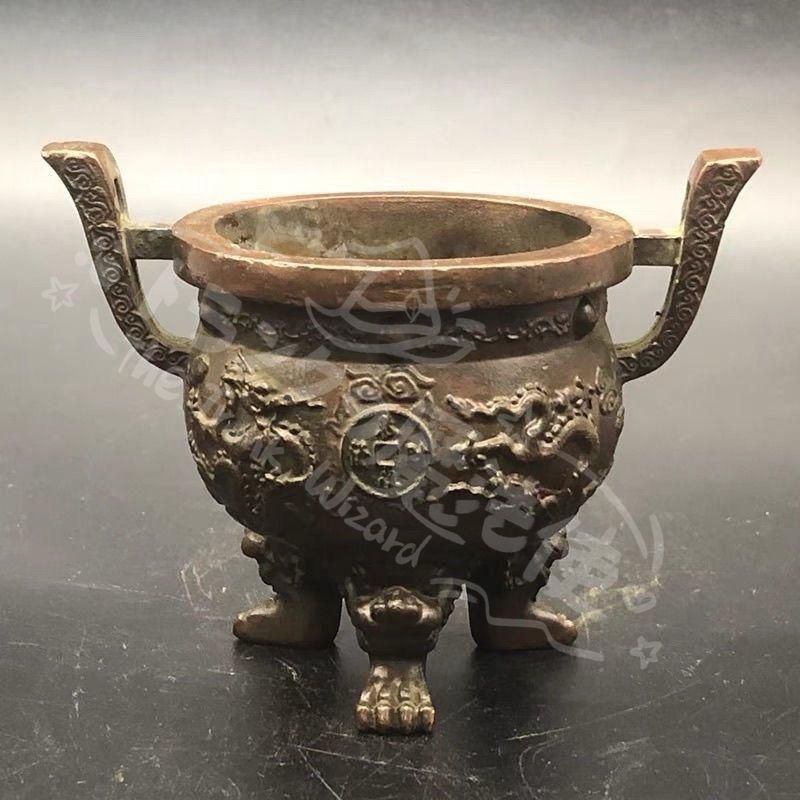 新年ギフト銅器 銅鼎 双龍香炉 三足炉 茶道具 香道具 工芸品 置物