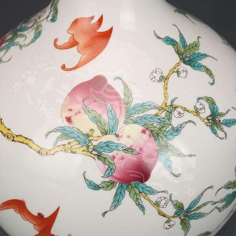 新年ギフト清乾隆粉彩福寿九桃天球瓶 景徳鎮 陶磁器 装飾品 現代工芸品