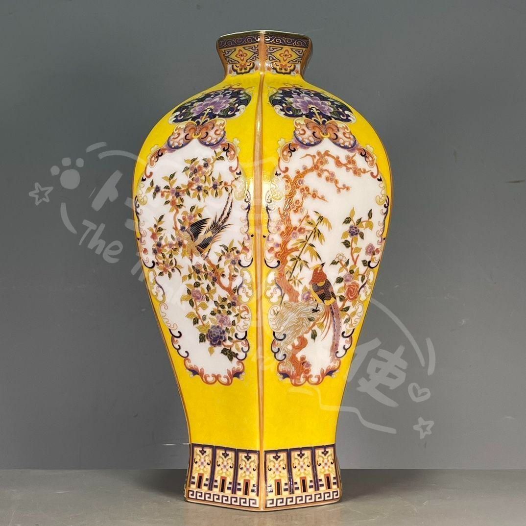 清代雍正粉彩蒔金花鳥多稜天球瓶  景徳鎮 陶磁器 装飾品 工芸品 美術品 置物 清代雍正粉彩蒔金花鳥多稜天球瓶 景徳鎮 陶磁器
