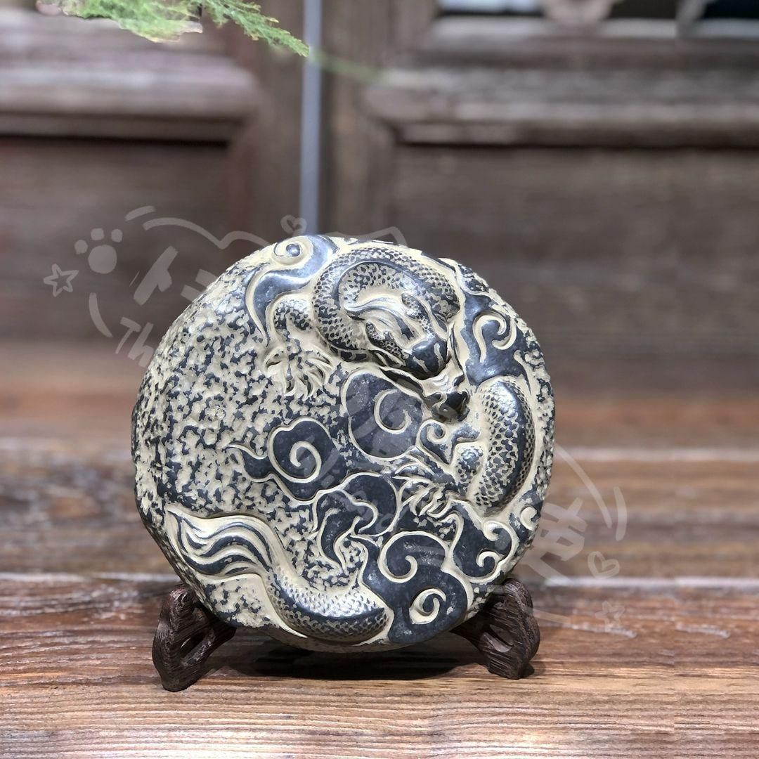 新年ギフト浮彫 竜騰四海 壺承 台 家内 茶室 客間 工芸品 置物