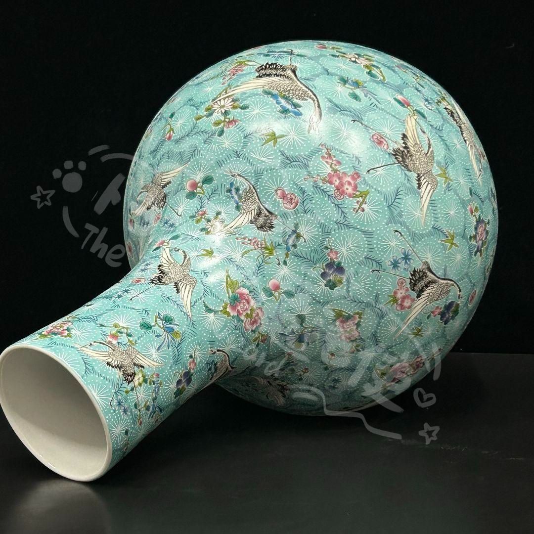 新年ギフト大清雍正夜光磁器百鶴舞う図天球瓶 収蔵品 美品 景徳鎮 現代