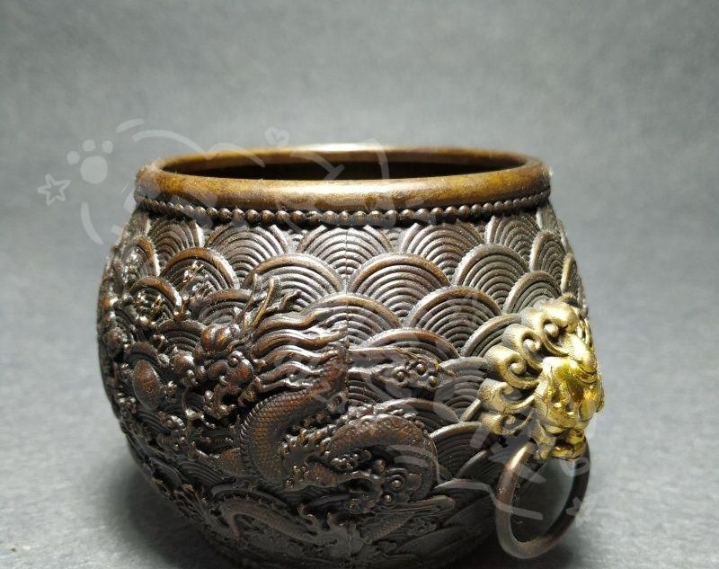新年ギフト銅 細工 双龍戯珠銅壺 双獣頭香炉 筆洗 工芸品 置物