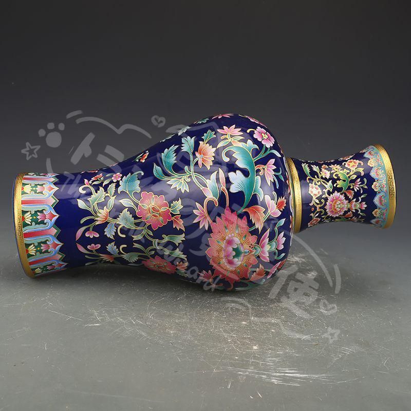新年ギフト大清乾隆藍地琺瑯彩纏枝紋花瓶 景徳鎮 陶磁器 装飾品 現代