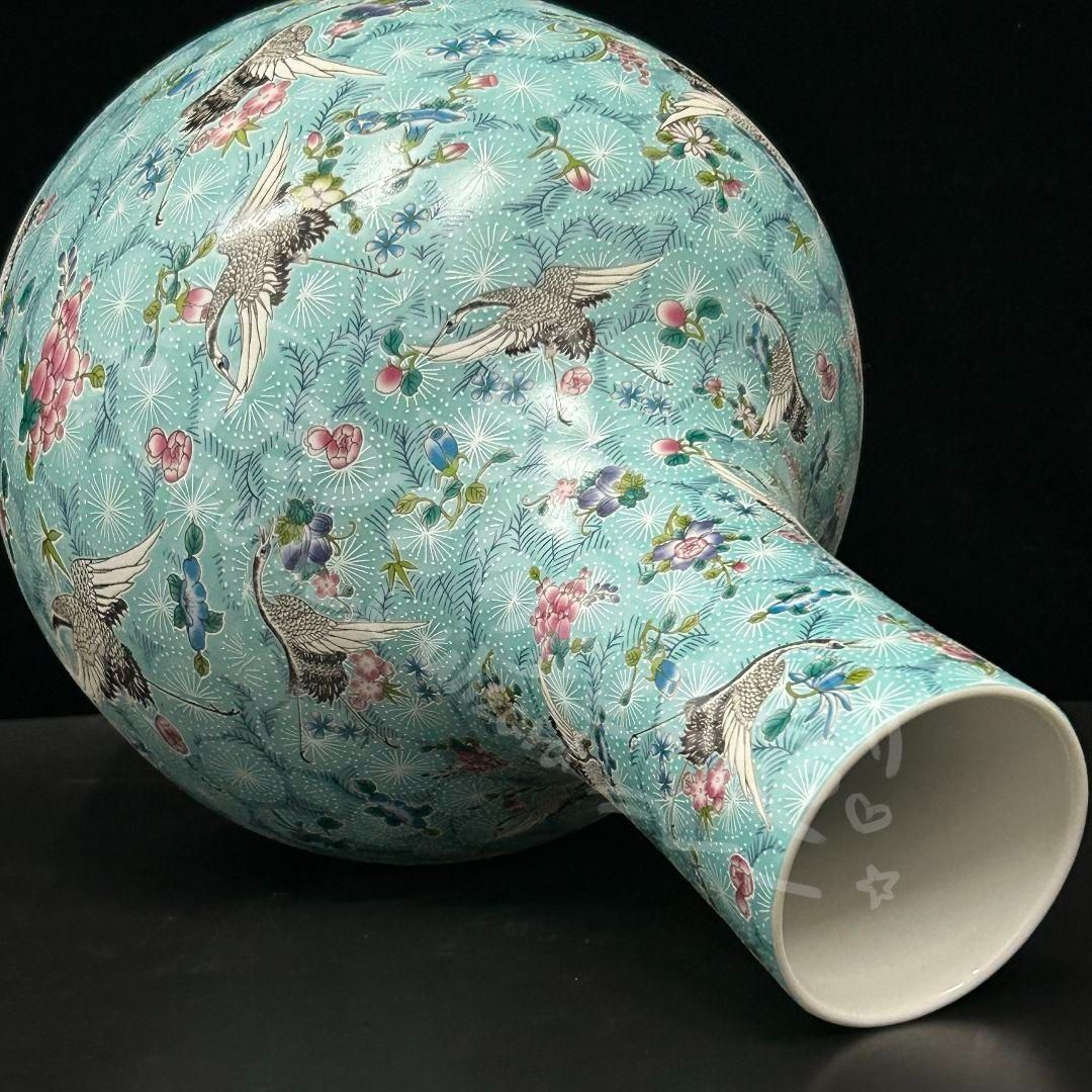 新年ギフト大清雍正夜光磁器百鶴舞う図天球瓶 収蔵品 美品 景徳鎮 現代