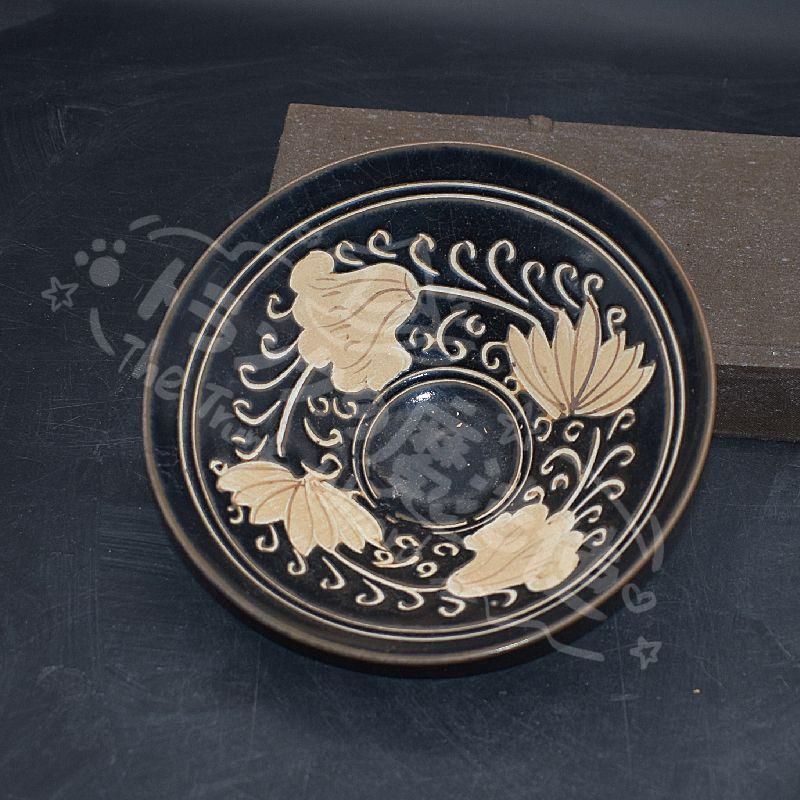 新年ギフト宋代吉州窯黒釉手彫り花柄笠碗 景徳鎮陶磁器 装飾品 現代