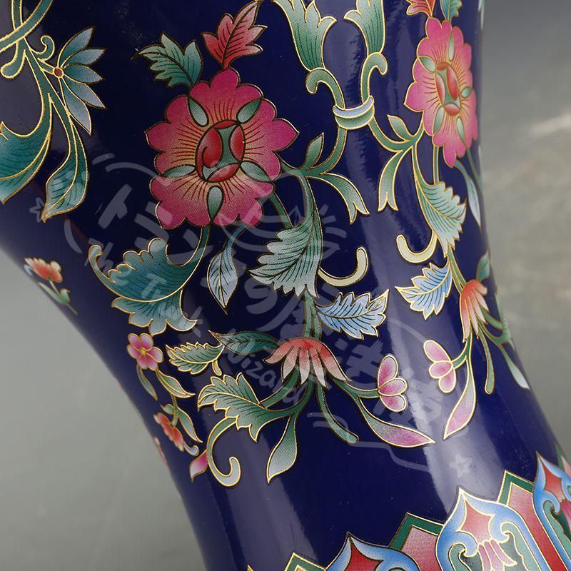 新年ギフト大清乾隆藍地琺瑯彩纏枝紋花瓶 景徳鎮 陶磁器 装飾品 現代