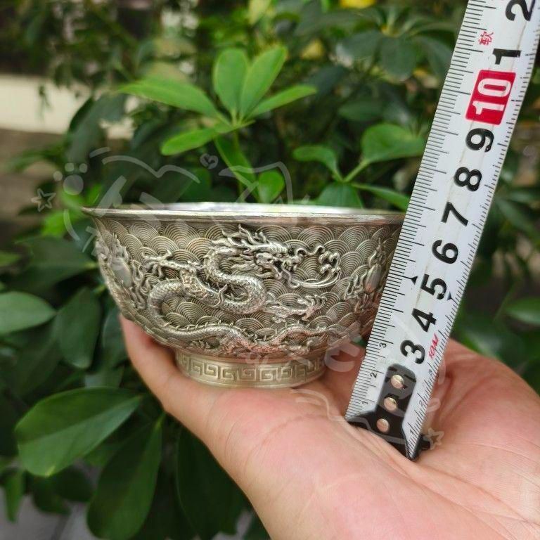 新年ギフト銅製 浮彫双龍戯珠碗 茶碗 装飾品 工芸品置物 CZW1207P1087