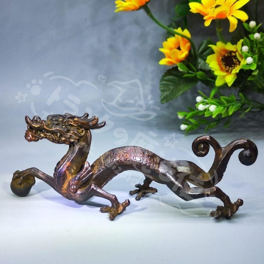 新年ギフト銅製 神獣 青龍 鎮宅 竜獣 霊獣 筆架 筆棚 書道具文房具工芸