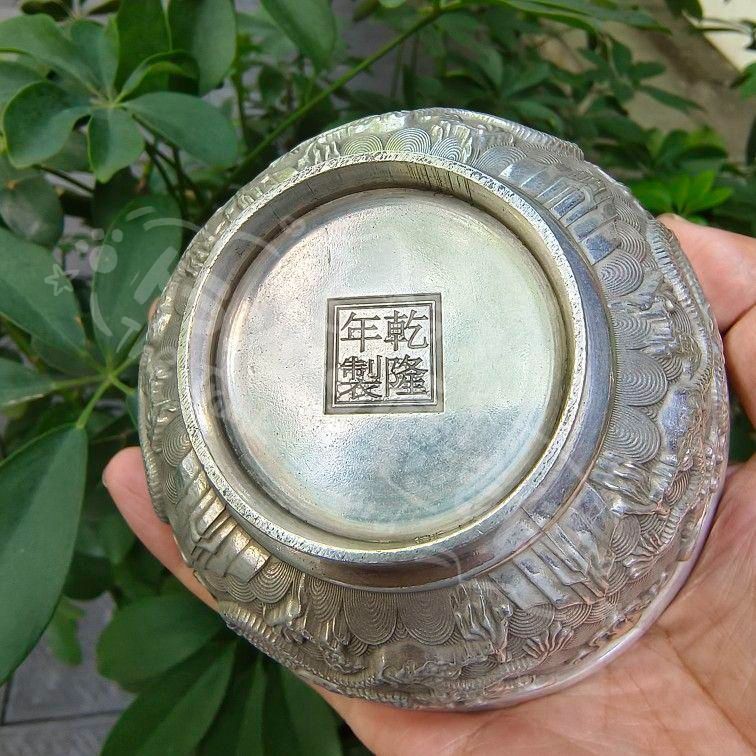 新年ギフト銅製 浮彫双龍戯珠碗 茶碗 装飾品 工芸品置物 CZW1207P1087