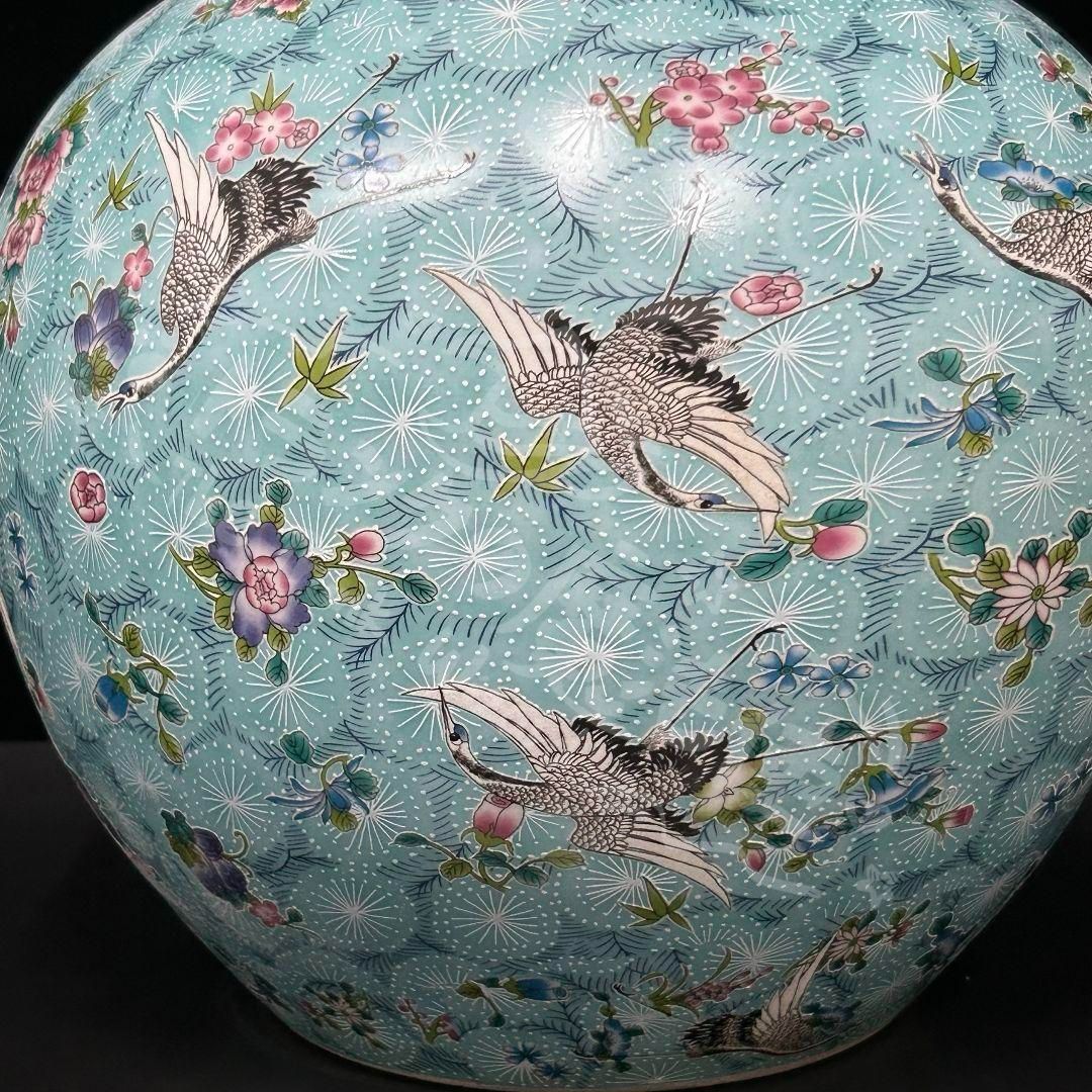 新年ギフト大清雍正夜光磁器百鶴舞う図天球瓶 収蔵品 美品 景徳鎮 現代