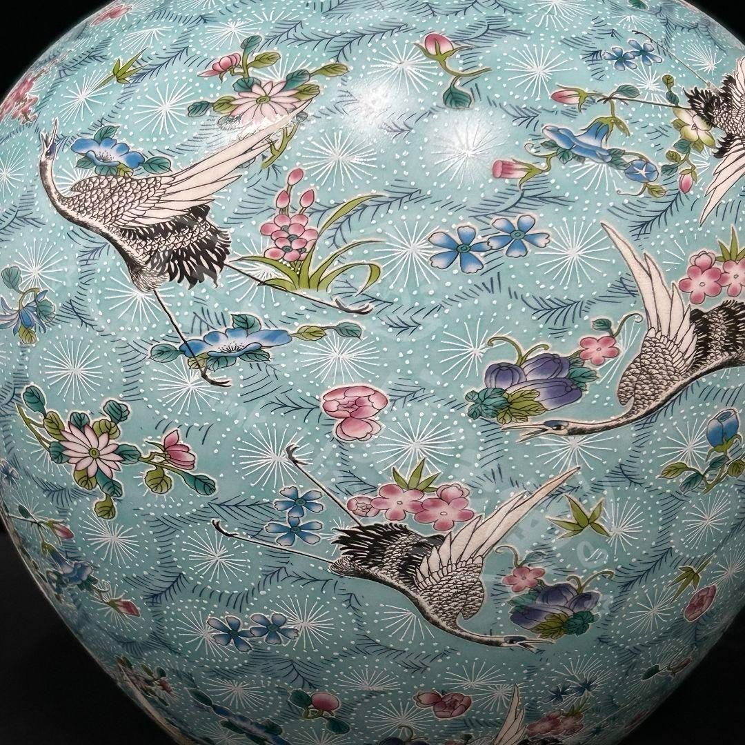 新年ギフト大清雍正夜光磁器百鶴舞う図天球瓶 収蔵品 美品 景徳鎮 現代