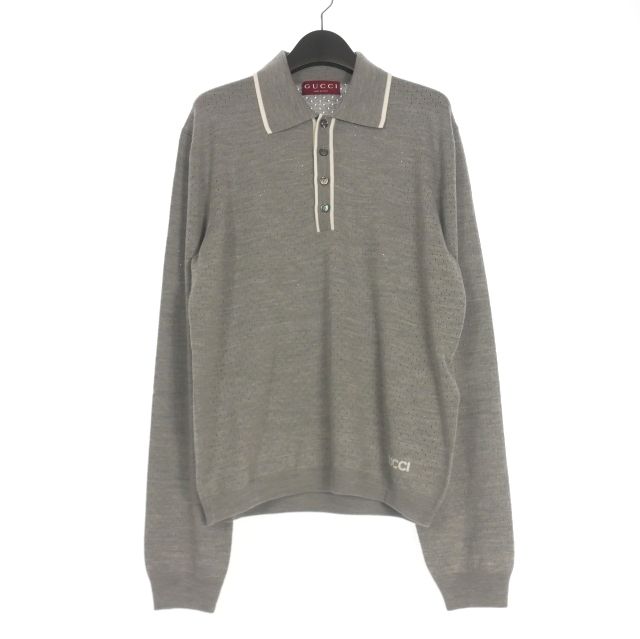 グッチ GUCCI 23 AW ウール ニット ポロシャツ 長袖 Lグレー 824573