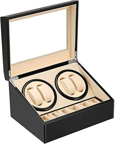 ワインディングマシーン 4本巻き 6本収納 ウォッチワインダー 自動巻き時計ワインディングマシーン マブチモーター 設計 腕時計自動巻き上げ機 収納ケース 男女の腕時計は全部使えます アップグレード レザー c 87 e 50 aa