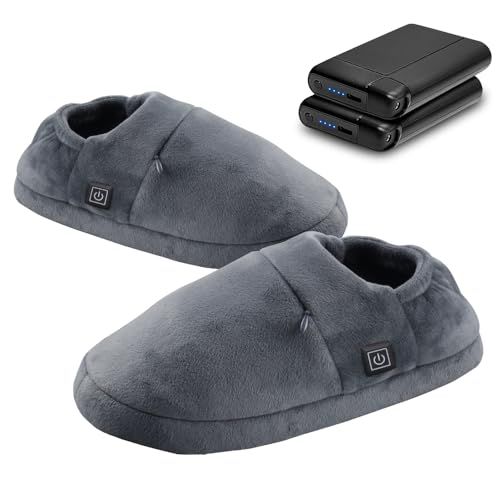 コードなし 3秒で温度感知 電気スリッパ フットウォーマー 8000 mAhバッテリー付き NTC過熱保護 30秒で速熱 自由に歩ける 3段階温度調節 電気足温器 防寒対策 室内履き 洗濯 男女兼用 日本語説明書付き グレー cc 09 d 03 b