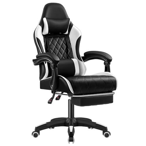 VICTONE ゲーミングチェア 連動式アームレスト オットマン付き ゲーム用チェア PCチェア リクライニングチェア オフィスチェア 改良座面 座り心地よい イス 椅子 テレワーク 疲れない ホワイト オットマンあり 4 d 89 e 2 9