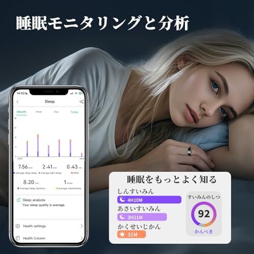 スポーツトラッキング機能付きセラミックスマートリング 24時間365日のアクティビティトラッキング IP 68防水歩数計 リモートカメラコントロール 8つのスポーツモード 5～7日間のバッテリー寿命 AndroidおよびiOS対応 ユニ 7 a 72 bc 60