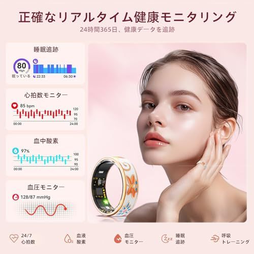 スマートリング 健康管理 新登場 睡眠検測 活動量計 歩数計 カロリー 運動距離 IP 68防水 遠隔撮影 軽量 長持ちバッテリー 充電ケース付き 日本語説明書 IOS Android対応 白です 透明な充電ケース b 9 c 923 a 6