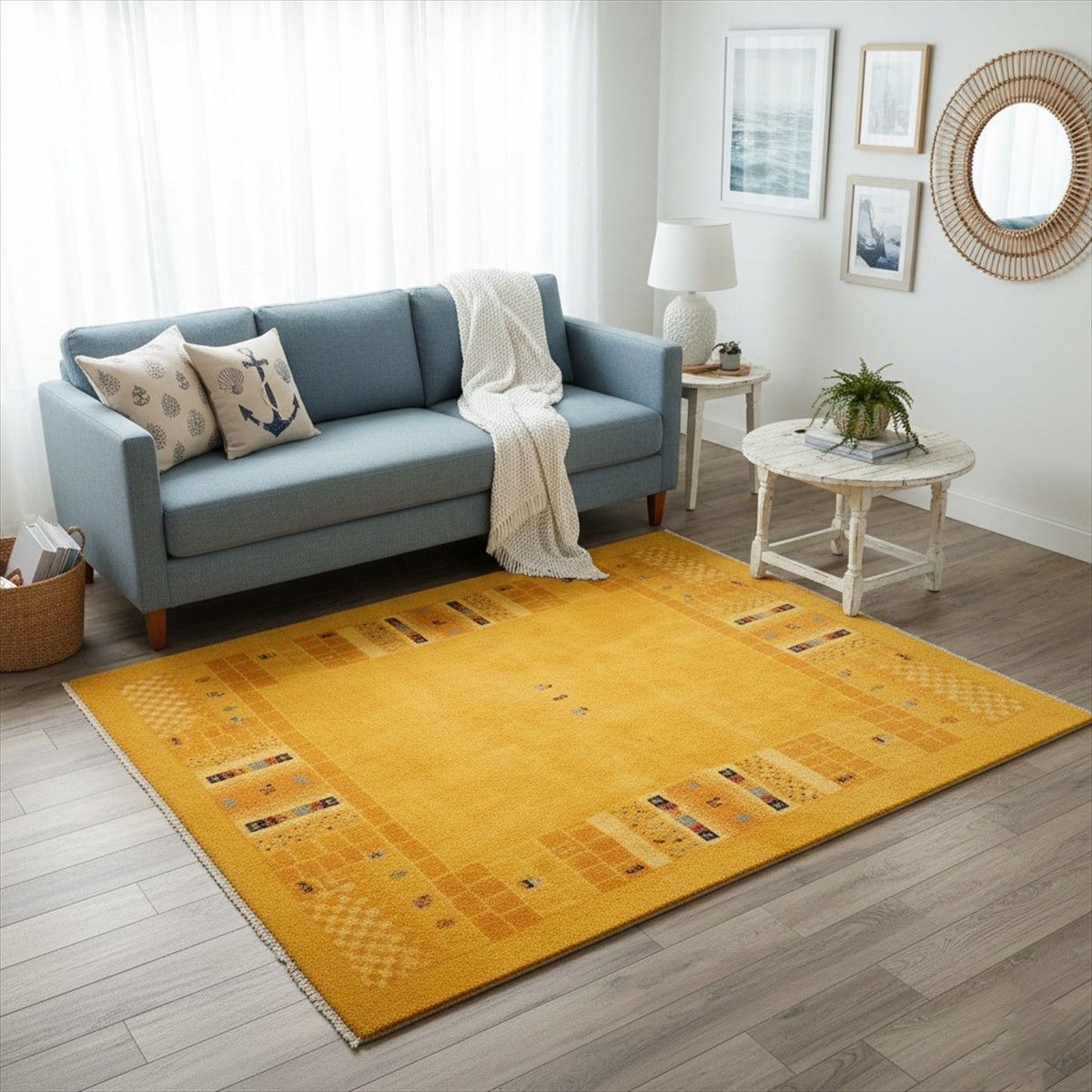 ペルシャ ギャッベ リビング敷き ラグ 198 x 155 cm 黄金色 パネル 生命の木 ヤギ RJ 11320