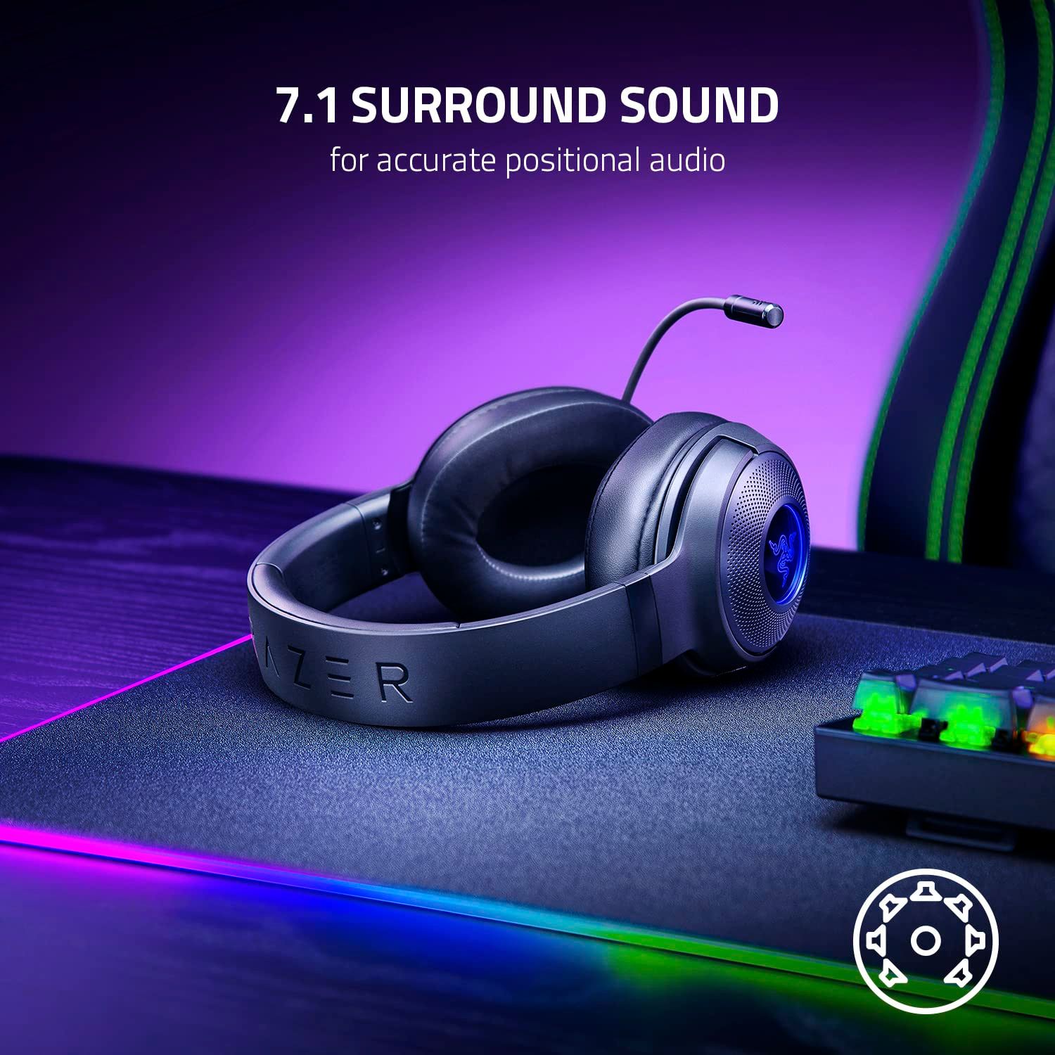 Razer Kraken 最高 V3 X 有線USBゲーミングヘッドセット:軽量構造