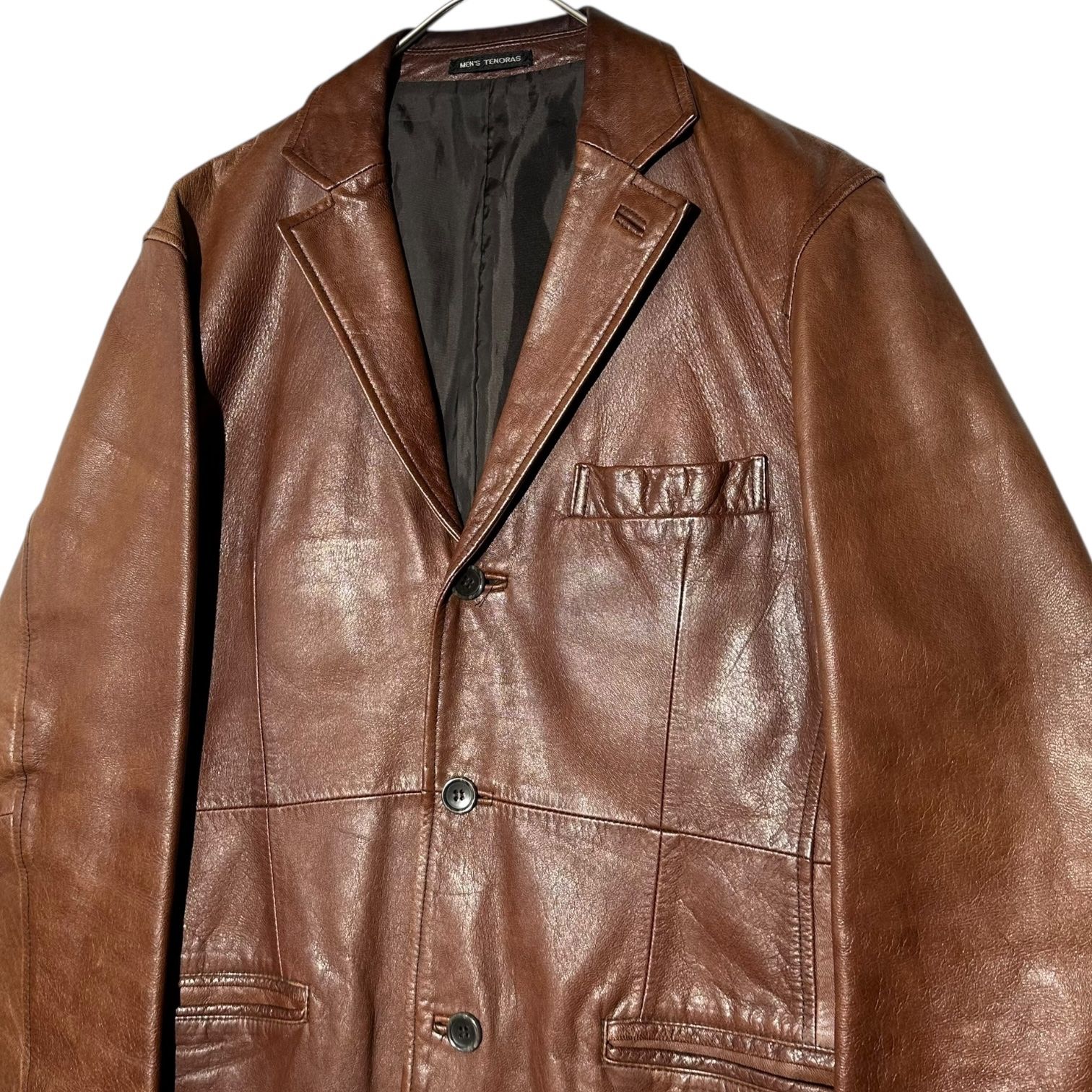 人気◆ティノラス ラムレザー ジャケット テーラード 2B 茶色 L 人気◇ティノラス ラムレザー ジャケット テーラード 2B 茶色 L