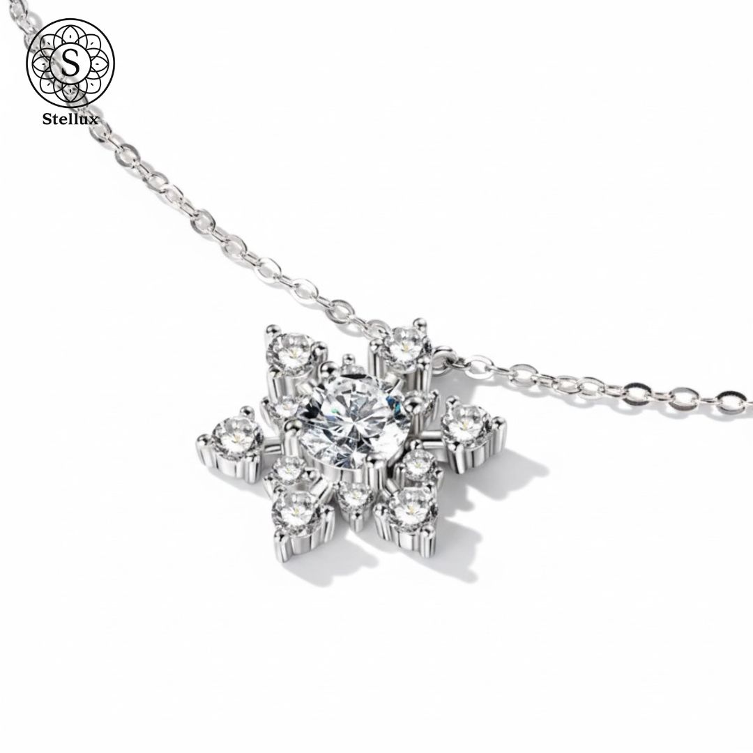 雪の結晶の上品な輝き】モアサナイト×S925ネックレス｜GRA鑑定書付き