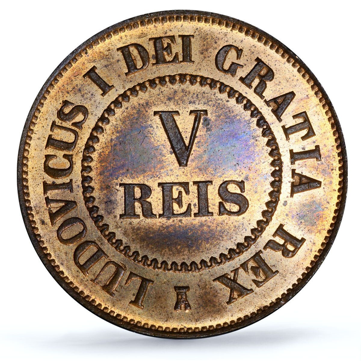 ポルトガル 5レイス ルイ ルイス1世 貨幣パターン KM Pn 130 SP 64 PCGS 銅貨 1863年