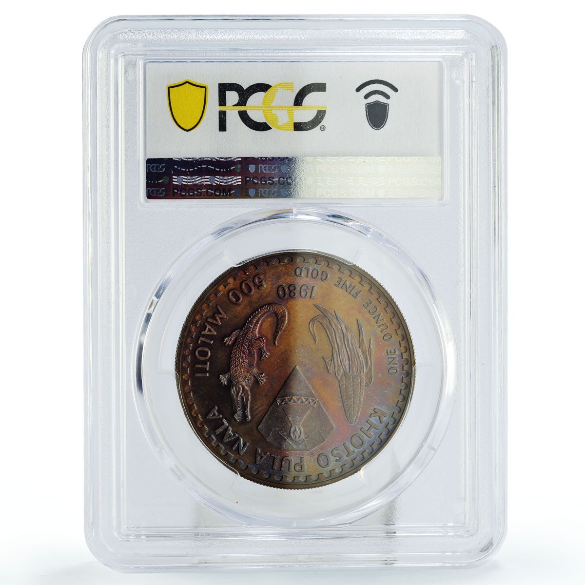 レソト 500 マロティ ホツォ ナラ 2 つのワニ KM Pn 19 SP 65 PCGS 真鍮コイン 1980