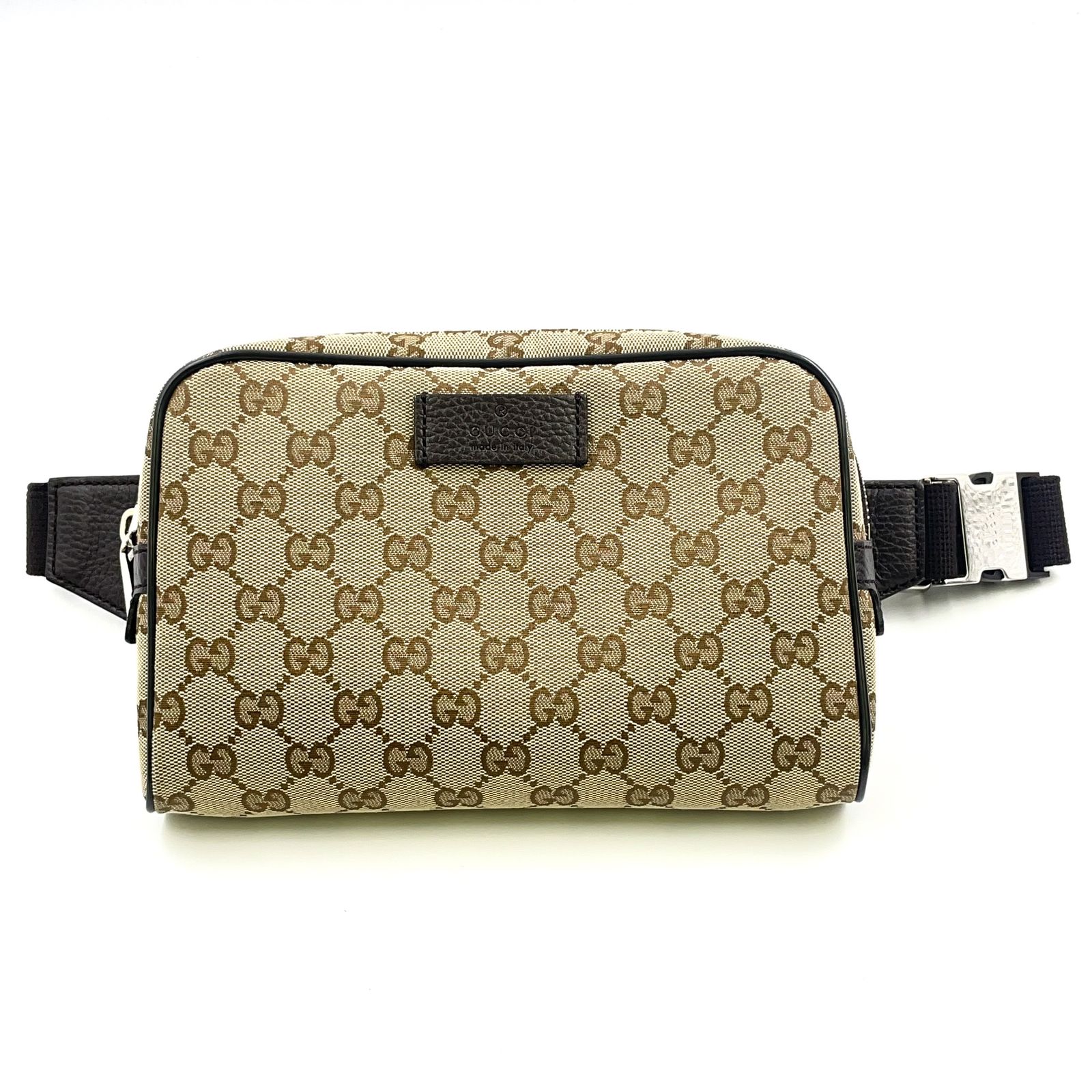 GUCCI GGキャンバス レザー×キャンバス×カーフ ブラウン×ベージュ ボディバッグ シルバー 449174