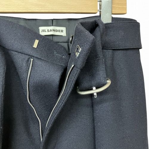 ジルサンダー JIL SANDER ベルト付き ウール ワイド パンツ 紺