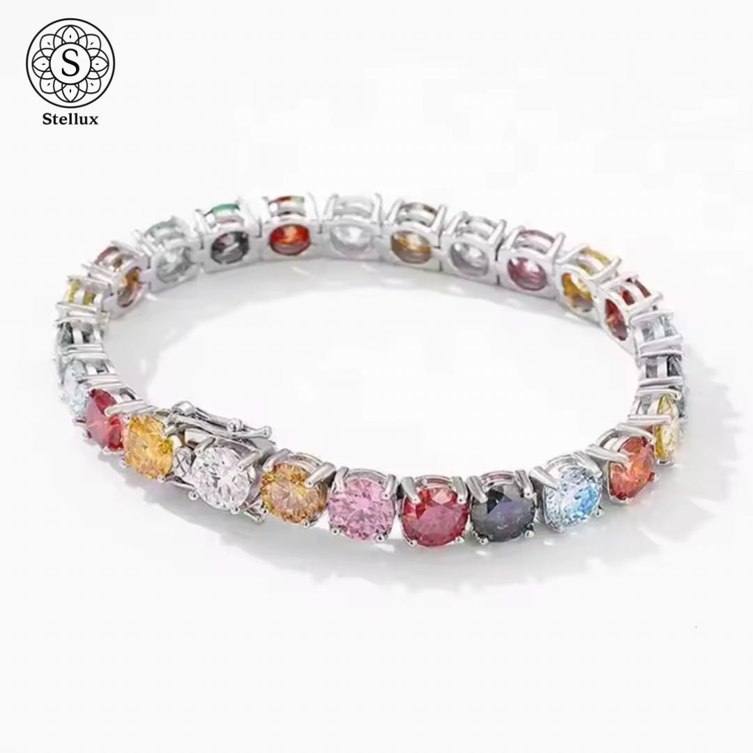 写真映え 存在感 性すべてMAX 20 ct超え レインボーモアサナイト 6.5 mmテニスチェーンブレスレット S 925 レディース メンズ ジュエリー GRA鑑定書付き ユニセックス商品 ブリンブリン