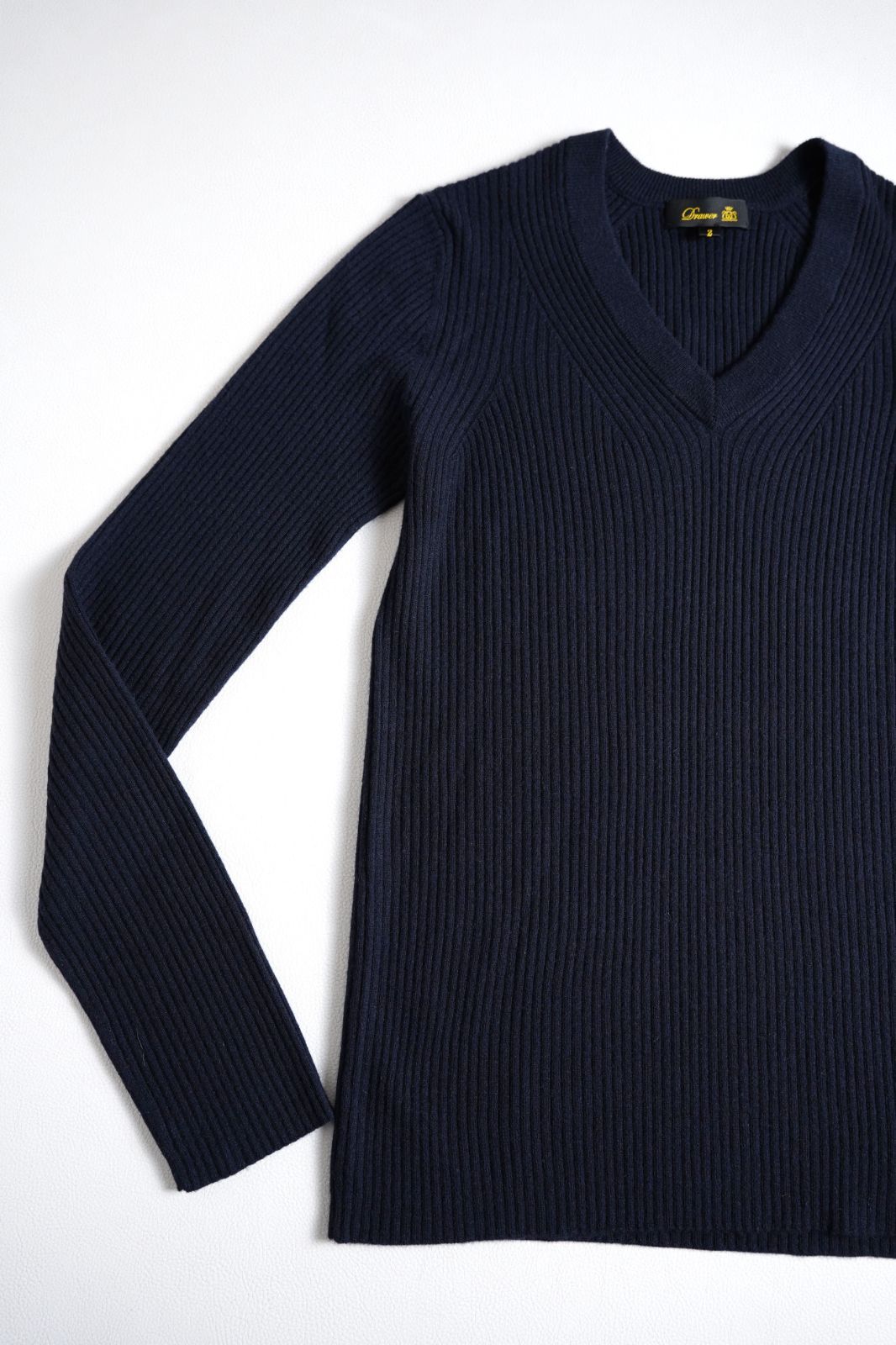 864t*美品 Drawer ドゥロワー ウールカシミヤ リブ Vネック プル