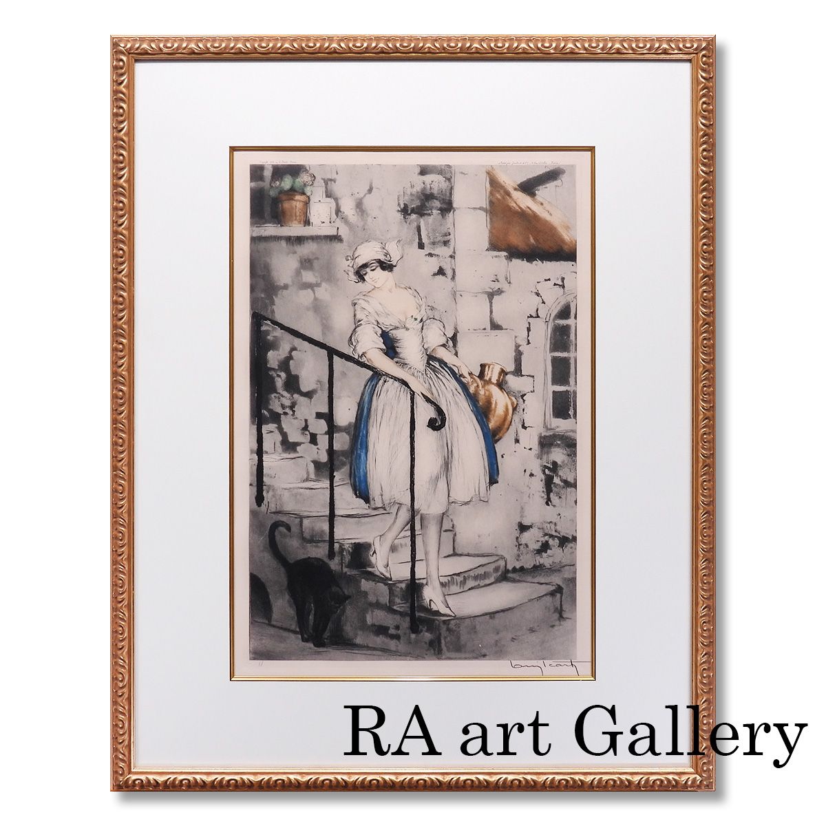 ルイ・イカール ミルクメイド 人物画 女性像 黒猫 美人画 動物画 階段