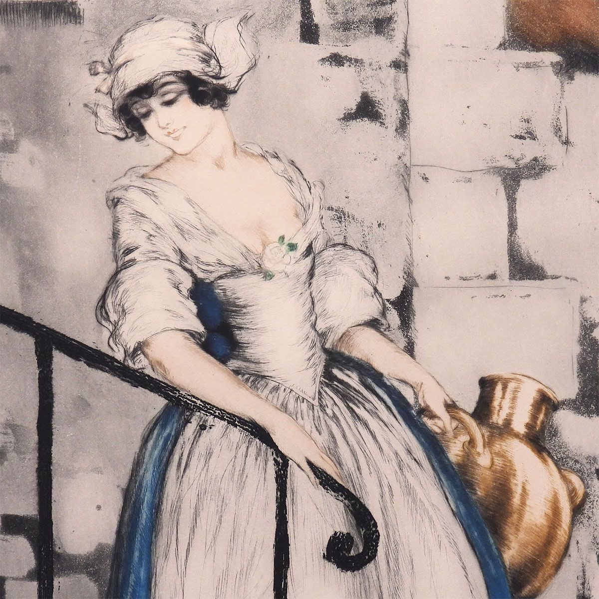 ルイ・イカール ミルクメイド 人物画 女性像 黒猫 美人画 動物画 階段