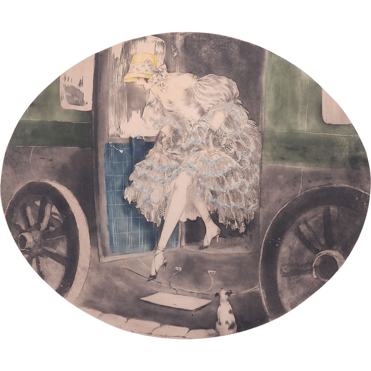 ルイ イカール 1830年 人物画 女性像 美人画 犬 動物画 アンティーク 11日まで展示 作家直筆サイン 版画 絵画 げ交渉