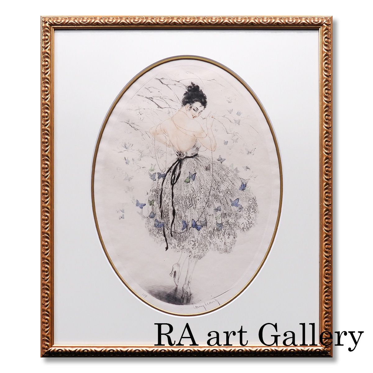 ルイ イカール 蝶とたわむれる女 人物画 女性像 美人画 11日まで展示 アート 昆虫 作家直筆サイン 版画 絵画 げ交渉