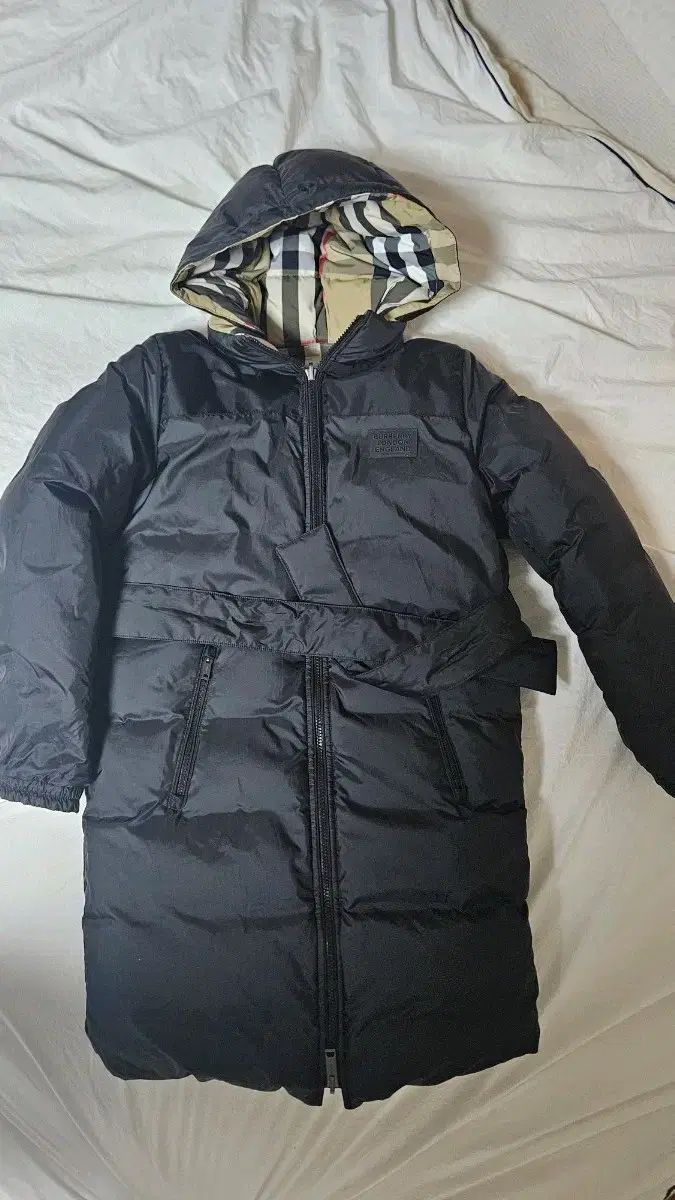 バーバリー キッズ 女の子 リバーシブル ブラック ポケット CHECK ロング ダウンジャケット
