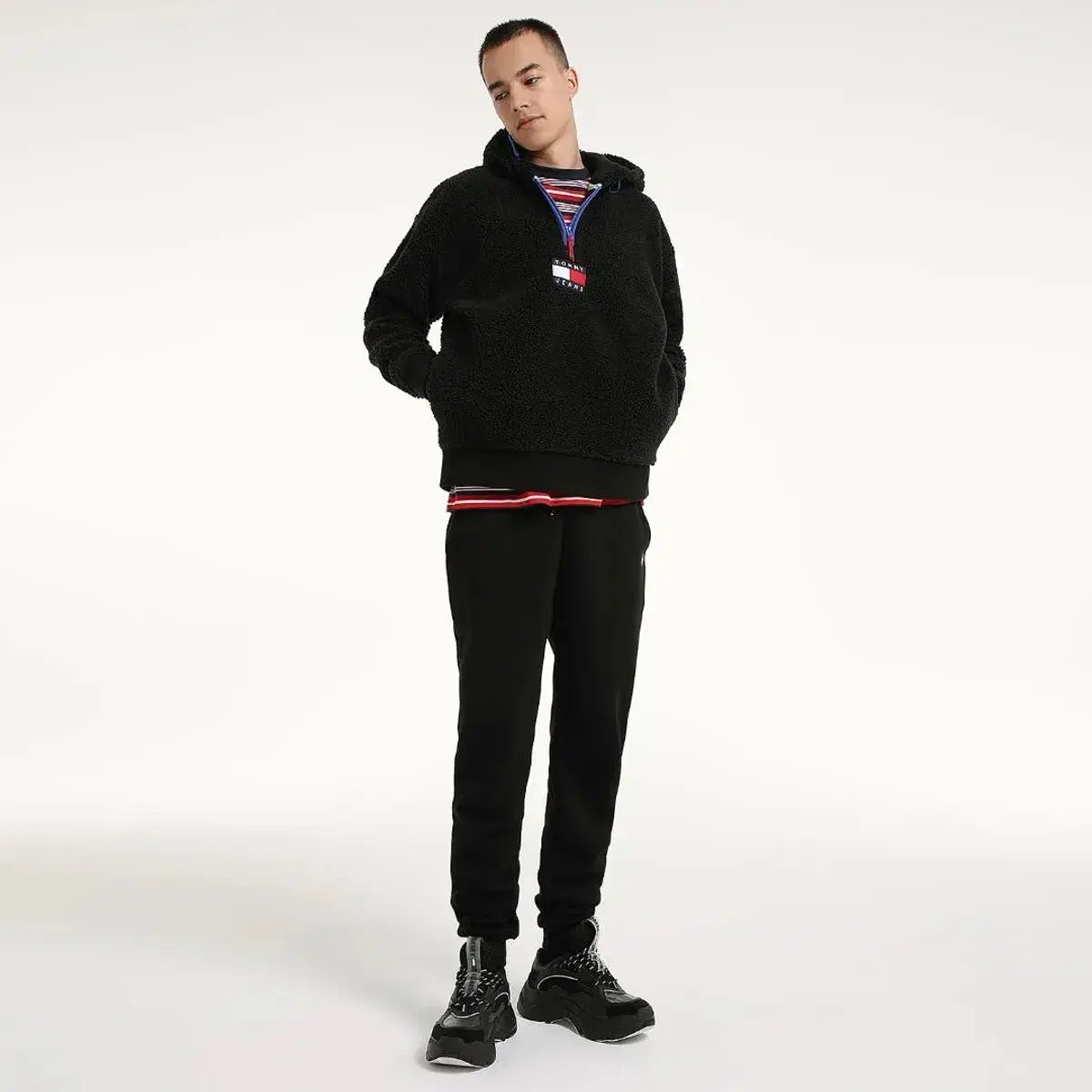 トミーヒルフィガー S フリース ハーフジップ シェルパ フーディー M-ジャケット-208