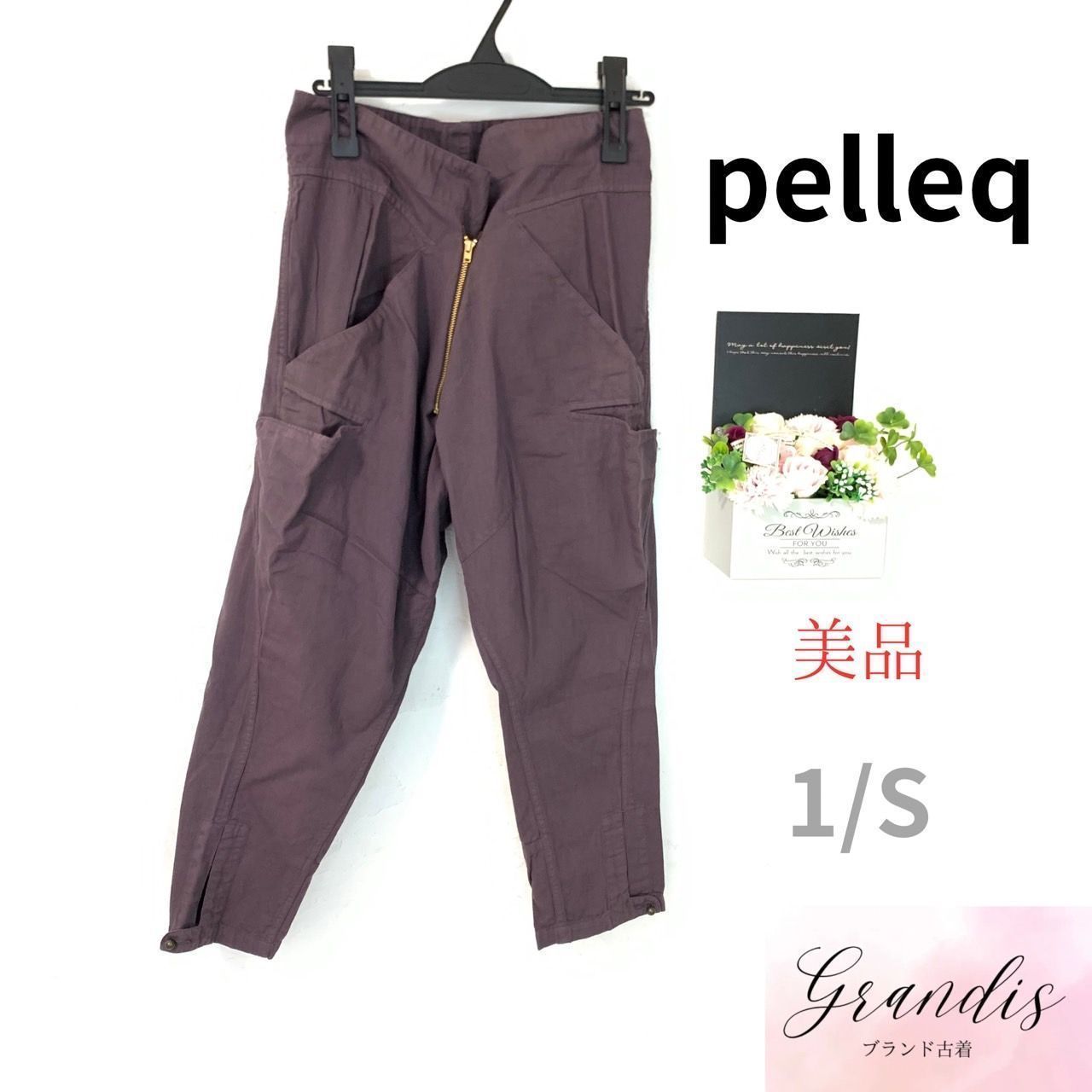 pelleq ペレック レディース ハーフパンツ 両サイドポケット 後ろポケット お洒落 サイズ1 S 紫 ストリート ゆるだぼ 古着女子 ビッグシルエット オーバーサイズ アメカジ 古着男子 ユニセックス ストリートファッション