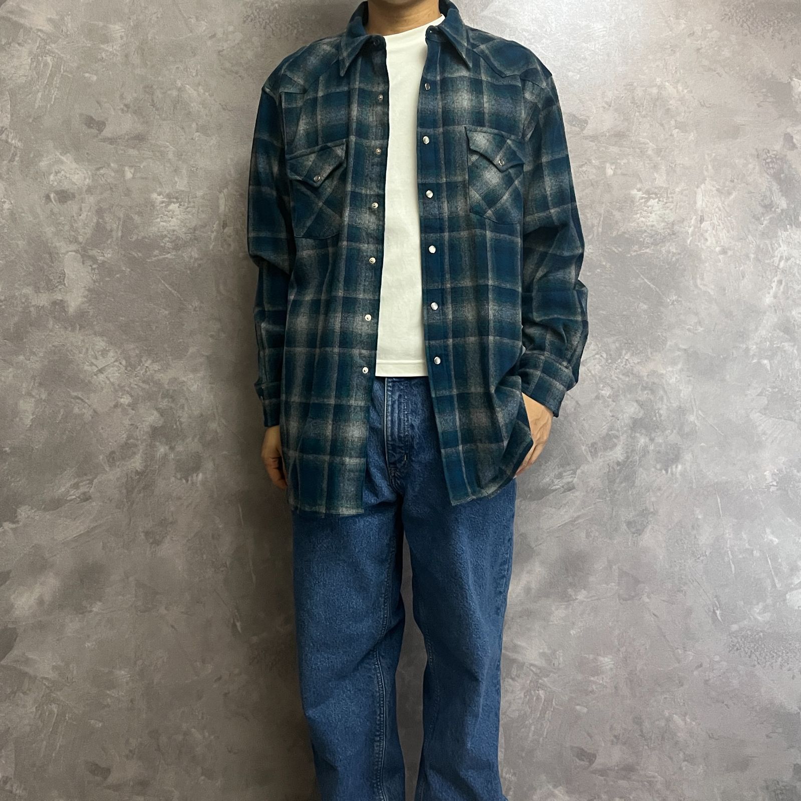 90s USA製 PENDLETON オンブレチェックウエスタンシャツ ネルシャツ