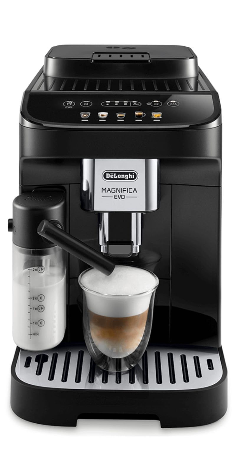 De’Longhi デロンギ 全自動コーヒーマシン マグニフィカEVO コーヒーメーカー エスプレッソマシン 全4メニュー ラテクレマ マイラテ機能 カフェジャポーネ搭載 自動ミルクフロッサー ブラック デロンギファミリー登録