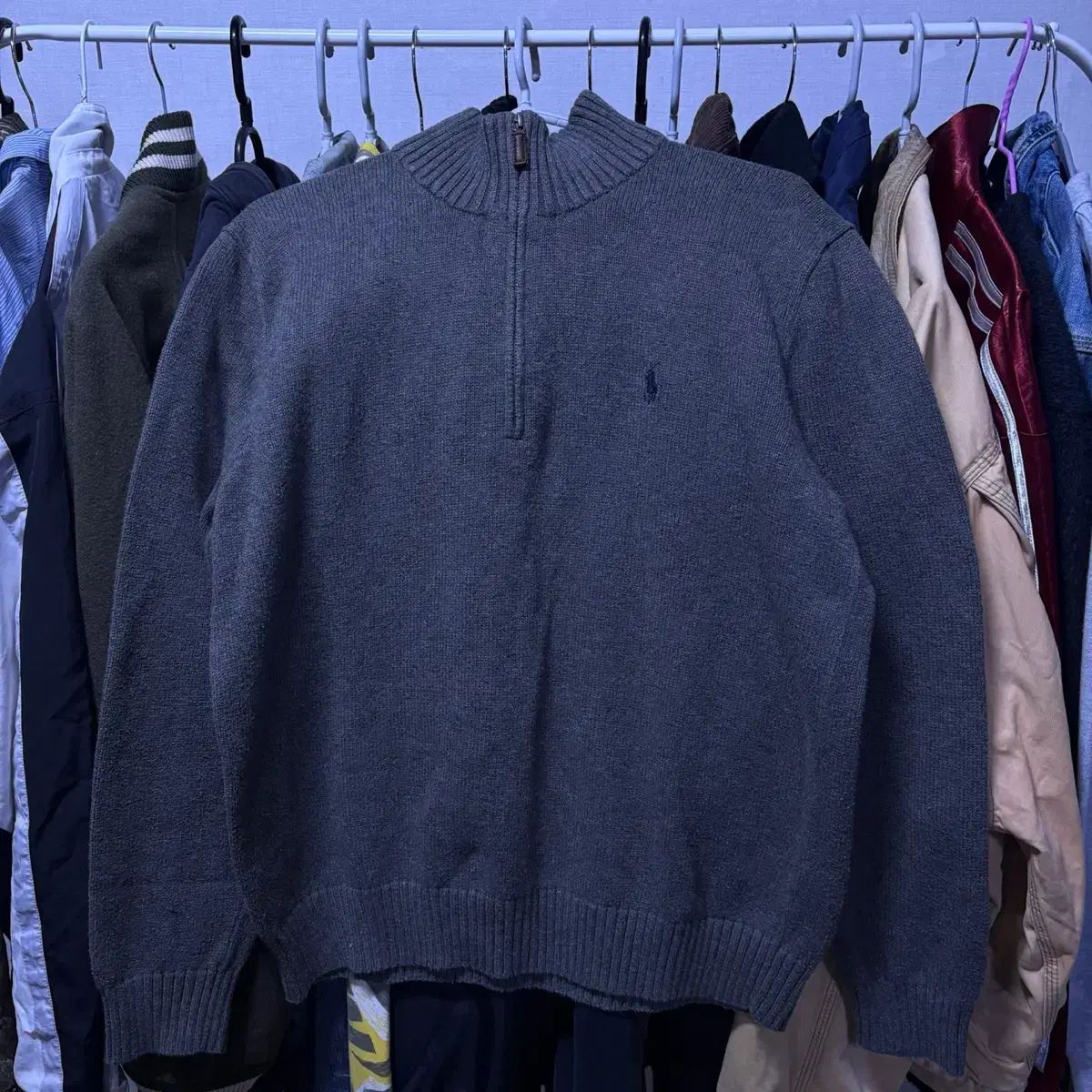 ポロ ラルフローレン チャコール ハーフジップ ニット L